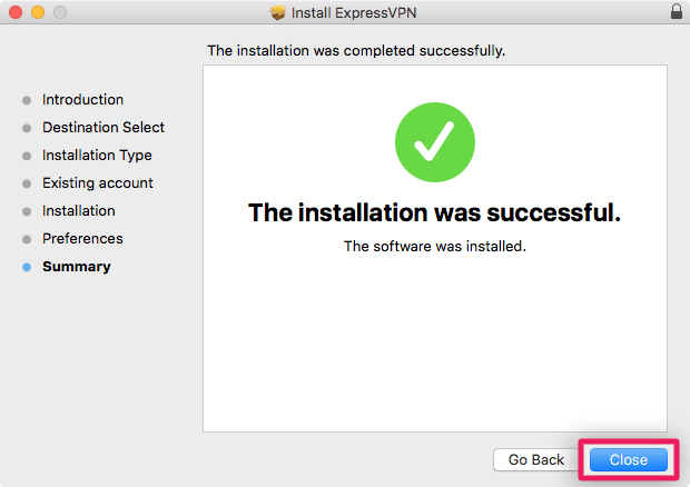 screenshot of successful installation