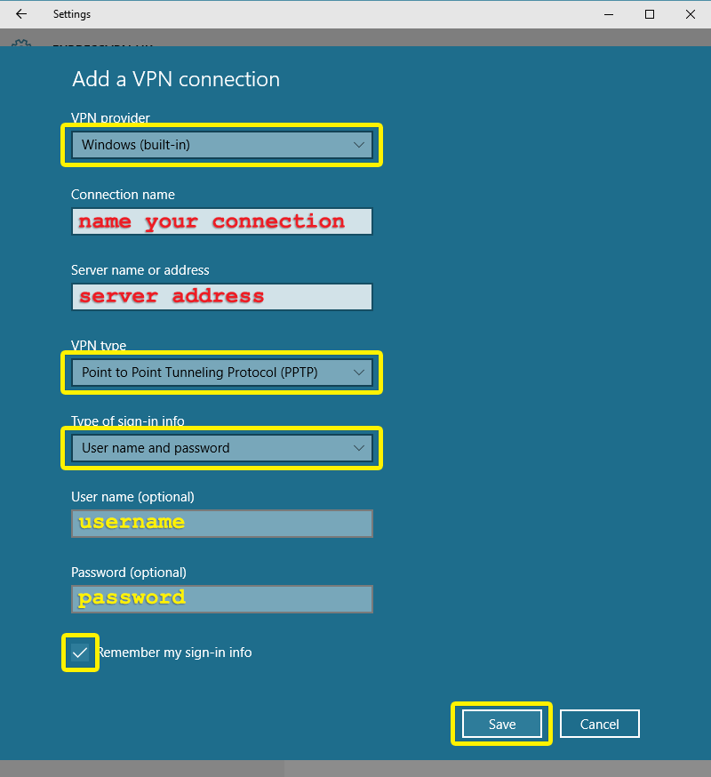 vpn connection settings