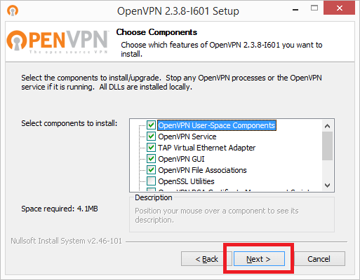 choose openvpn components