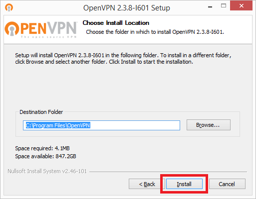 choose install location for openvpn