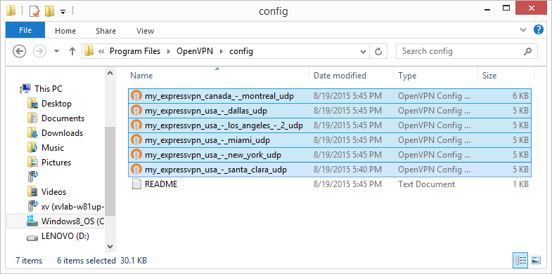 .ovpn files are in the config folder