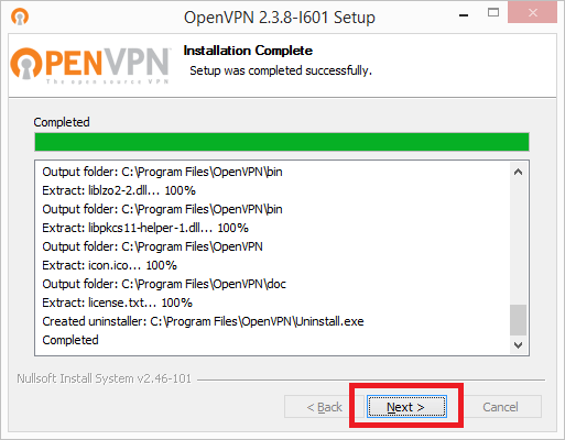 installation complete for windows openvpn gui