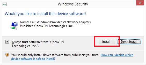 windows security - install openvpn gui