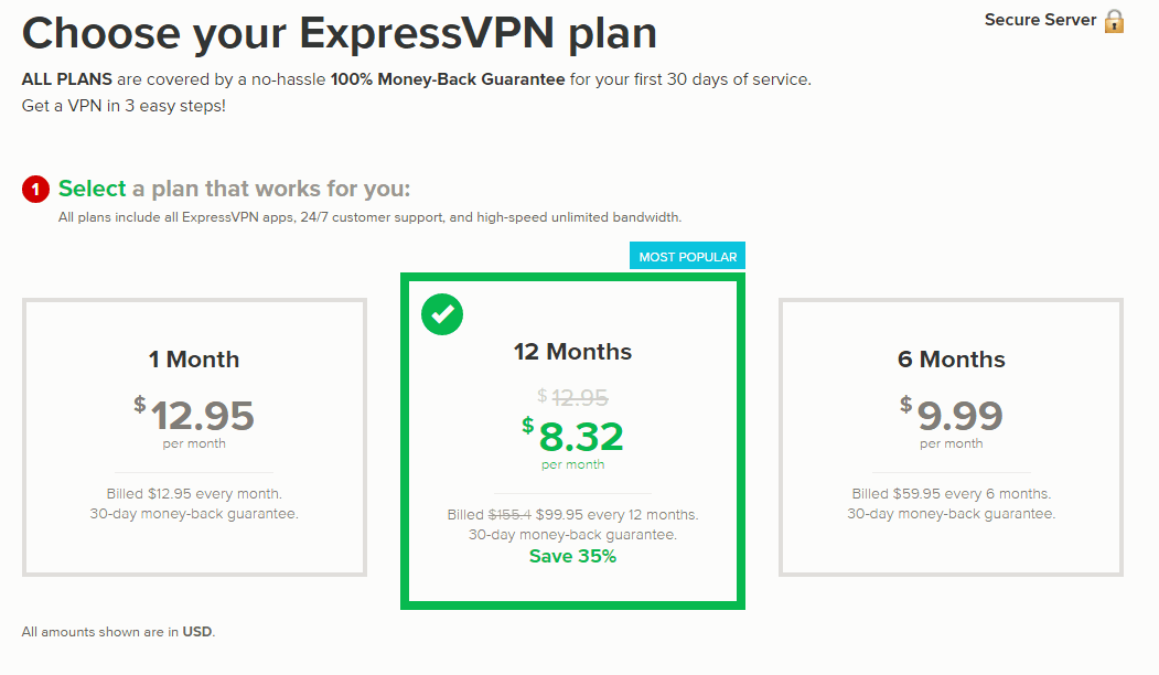 ExpressVPN选择方案套餐