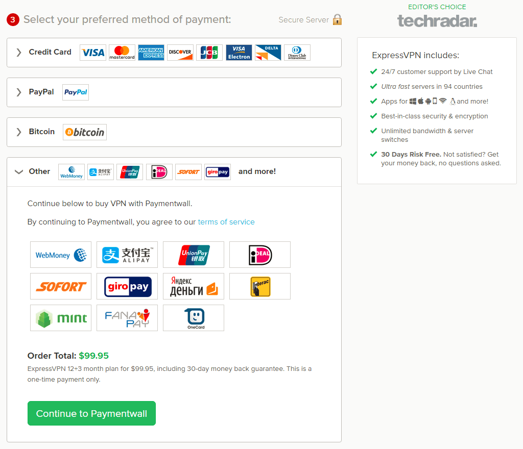 ExpressVPN支持信用卡、PayPal、支付宝、银联卡、比特币等各种支付方式