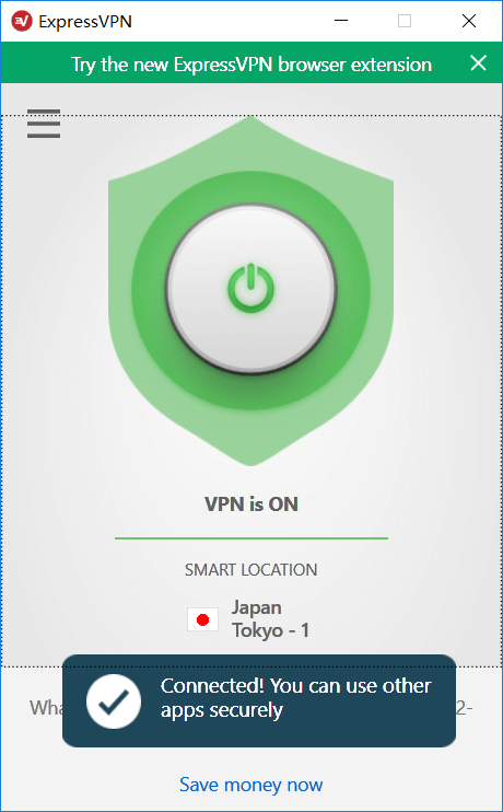 ExpressVPN在Windows客户端连接成功