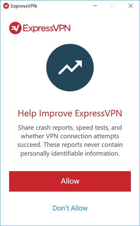 ExpressVPN登陆Windows客户端成功，选择是否参与改进计划